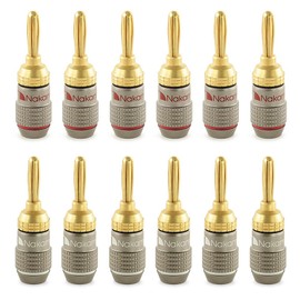 Nakamichi FanLock Excel Series 24K Gold Plated Banana Plug, 10AWG - 18AWG, 4mm Thickness for Speaker Amplifier, Hi-Fi Stereo Home Theater Audio Cable Quick Connect, 12 Pack (6 Pairs)
