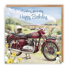 Hunts England - Vintage Motorbike Artistic Birthday Card For Him - Wishing You A Very Happy Birthday - Classic Motorcycle - Stunning Adult Male Birthday Card - Milo's Gallery Collection - Steam Train