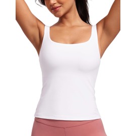 CRZ YOGA Butterluxe Workout Tank Tops for Women U Neck Padded Crop Tops Athletic Camisole Tops with Built in Bra White X-Small