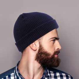 Wioklwe Beanie Hat Men - Fisherman Beanie Trawler Beanie Knitted Cuffed Winter Warm Hat Skullcap Gifts for Men UK (UK, Alpha, One Size, Black+Navy Blue)