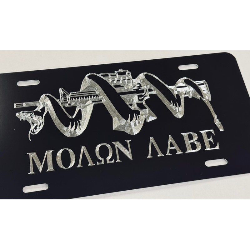 Engraved Molon Labe Second Amendment Car Tag Diamond Etched Vanity