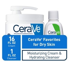 CeraVe Moisturizing Cream Combo Pack – 16oz with Pump & 1oz Hydrating Facial Cleanser for Dry Skin Relief