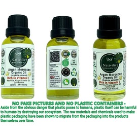 Nativilis Organic Argan Oil Moroccan (Argania spinosa) Hair, Face & Skin - Natural Cold Pressed Carrier Oil - Pure & Natural, Anti-Ageing, Antioxidant, Vegan, No GMO - Rich in Vitamin E – Copaiba