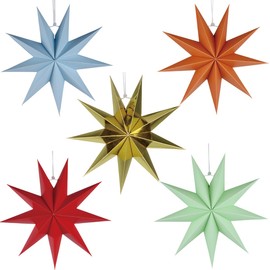 5Pack 9-Pointed Paper Star Lantern 11.8 inch Hanging Paper Lampshade for Winter Wonderland Xmas Day Decoration Wedding Birthday Party Home Decor (Multi-Colored)