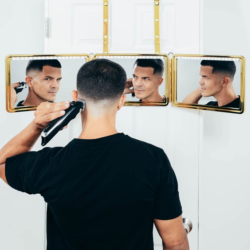 Self Cut System Gold Plated 3 Way Mirror with Lights