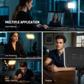 NEEWER Basics BP66 Pack of 3 LED Video Light Panel Desk Lamp, Video Conference Table Light Set with Desktop Tripod/Filters for Webcam Computer Zoom Make Up Selfies Streaming Bi-Colour Dimmable