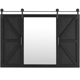 FirsTime & Co. Black Hayloft Barn Door Wall Mirror, Large Vintage Decor for for Bedroom, Bathroom Vanity, Wood, Farmhouse, 36 x 26 inches