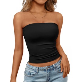 Trendy Queen Womens Strapless Tube Tops Basic Backless Sleeveless Bandeau Going Out Crop Tops Cute 2025 Summer Clothes Black L