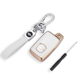Kinotaka TPU Smart Key Case for Toyota, Prius 30 Series, Prius Alpha, Aqua, 86, Vitz, Corolla 2 Buttons, Key Holder, white