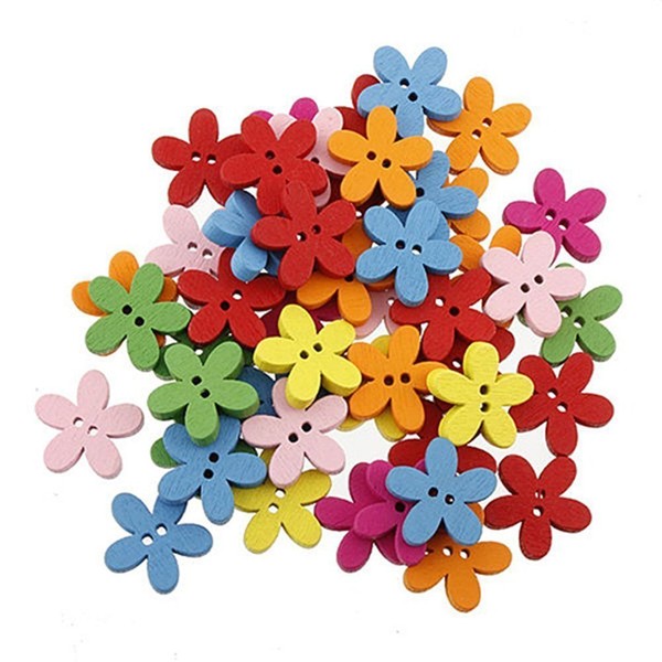 ROSENICE 100pcs Wooden Flower Buttons for Sewing Scrapbooking Craft