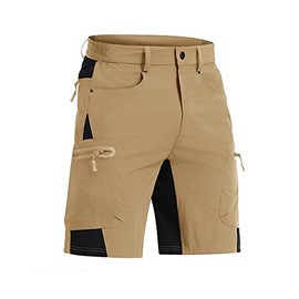 CRYSULLY Men's Hiking Relaxed Fit Shorts Quick Dry Casual Running Straight Fit Shorts Khaki