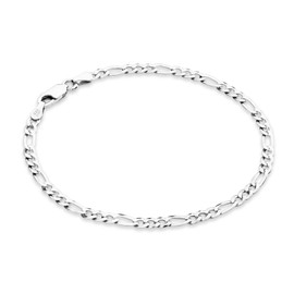 Miabella Italian Solid 925 Sterling Silver, 18Kt Gold Plated 3mm Diamond Cut Figaro Chain Bracelet for Women, Made in Italy (sterling silver, Length 8 Inches)