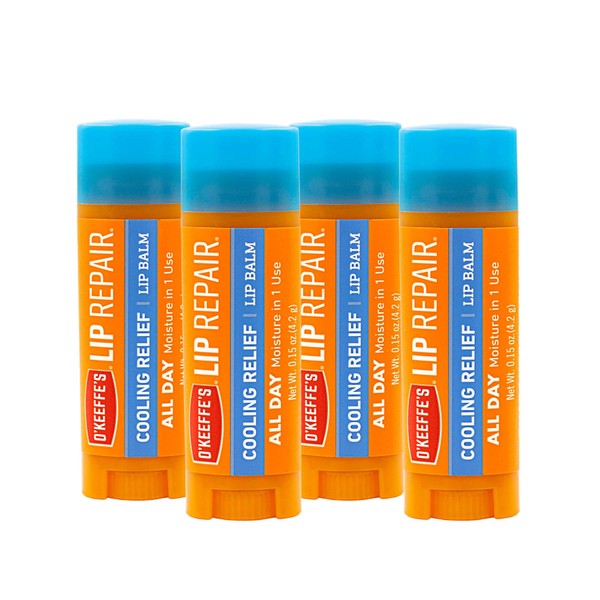 O'Keeffe's Cooling Relief Lip Repair Lip Balm for Dry, Cracked Lips, Stick, (Pack of 4)
