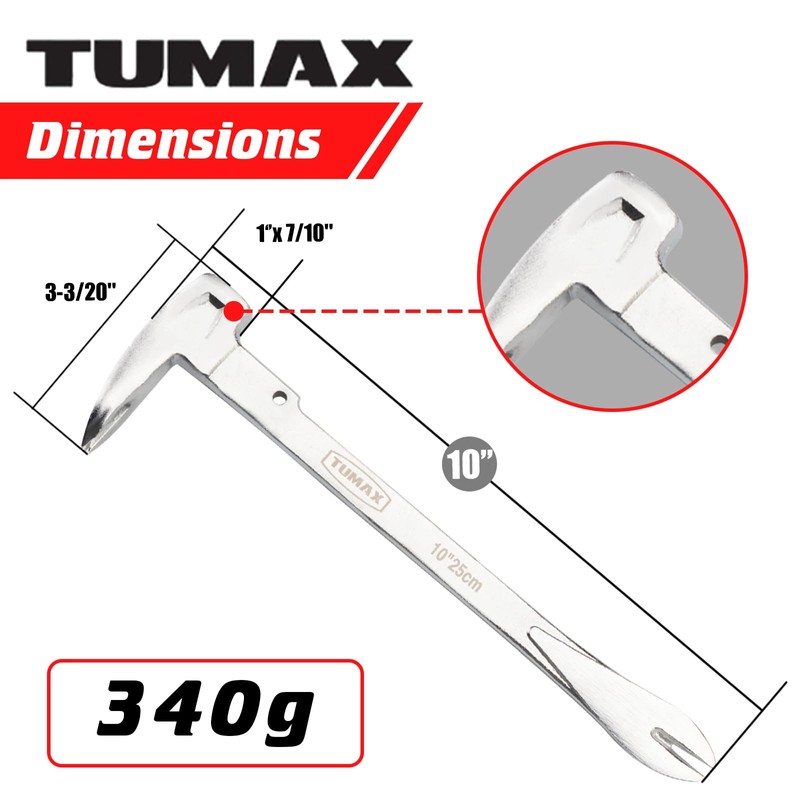 TUMAX Nail Puller Cats Paw Pry Bars (Sliver, 10 inch