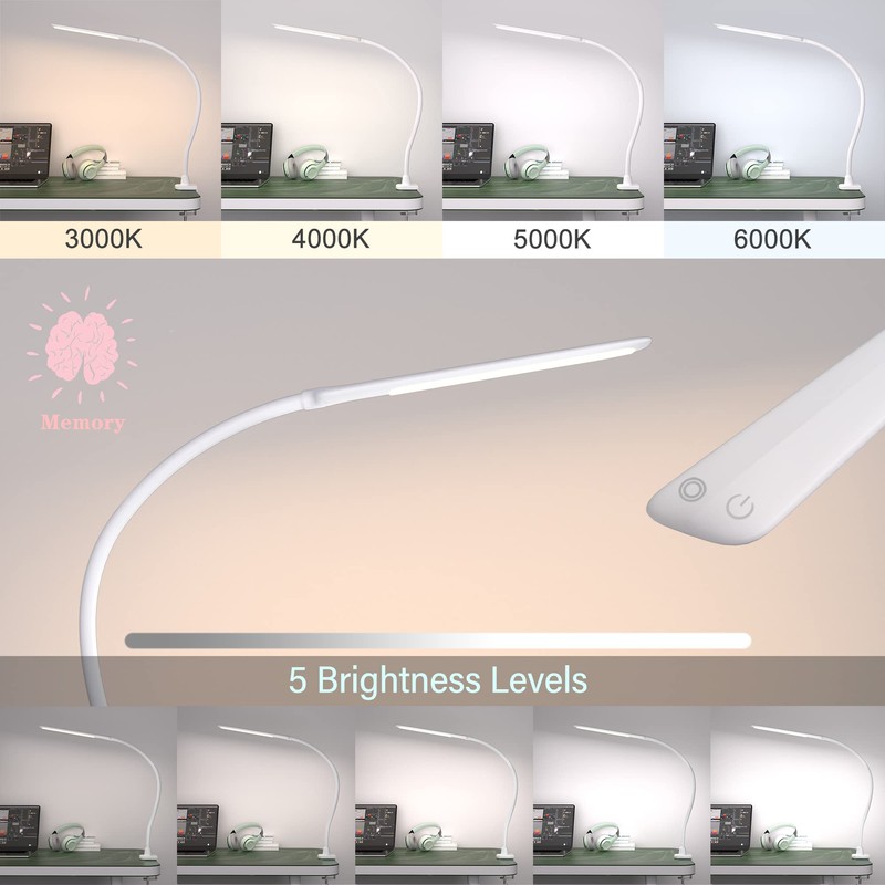 LED Desk Lamp With Clamp, 10W Gooseneck Lamps Touch Control,Swing