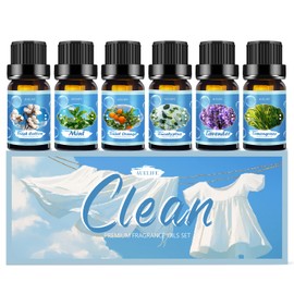 Clean Essential Oils Set | Premium Fragrance Oils Set for Diffuser, Home Care, Candle Making, Fresh Home, Aromatherapy Gifts - Lavender, Mint, Sweet Orange, Eucalyptus, Lemongrass, Clean Cotton
