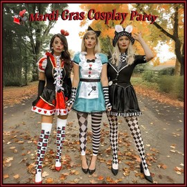 Pack of 6 Casino Party Costume Queen of Hearts Costume Accessories with Poker Cards Tie Earrings Heart Queen Stockings Face Tattoo Carnival Costume Women for Fancy Dress Cosplay Fancy Dress Party