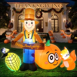 Thanksgiving Inflatable Outdoor Decoration, 5.6FT Inflatables Scarecrow Yard Décor with Pumpkin, LED Lights Blow up Fall Holiday Decorations for Indoor Outside Lawn Garden