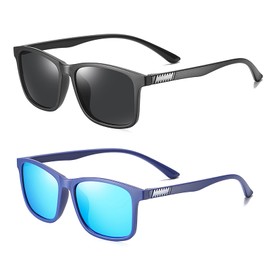 NIBOSI Polarised Sunglasses for Men and Women, Classic Elegant Vintage Rectangle Frame, HD Pilot Lenses, Fashionable Sunglasses for Driving, Golf, Fishing, Travel, Outdoor, B02-black+light blue