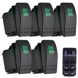 ESUPPORT 5Pcs Interruptor de Basculante Coche 12V 20A 24V 10A Luz LED Verde Indicador Interruptor Conmutador de Palanca Impermeable ON-Off 4 Pines Interruptor de Botón Pulsador Tablero