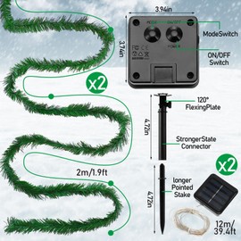 Suncalla 2 Pack Christmas Garland with 78 ft Solar Powered String Lights Christmas Hanging Decorations Xmas Artificial Pine Garlands Outdoor Fairy Lights Waterproof for Xmas Winter Holiday (66 ft)