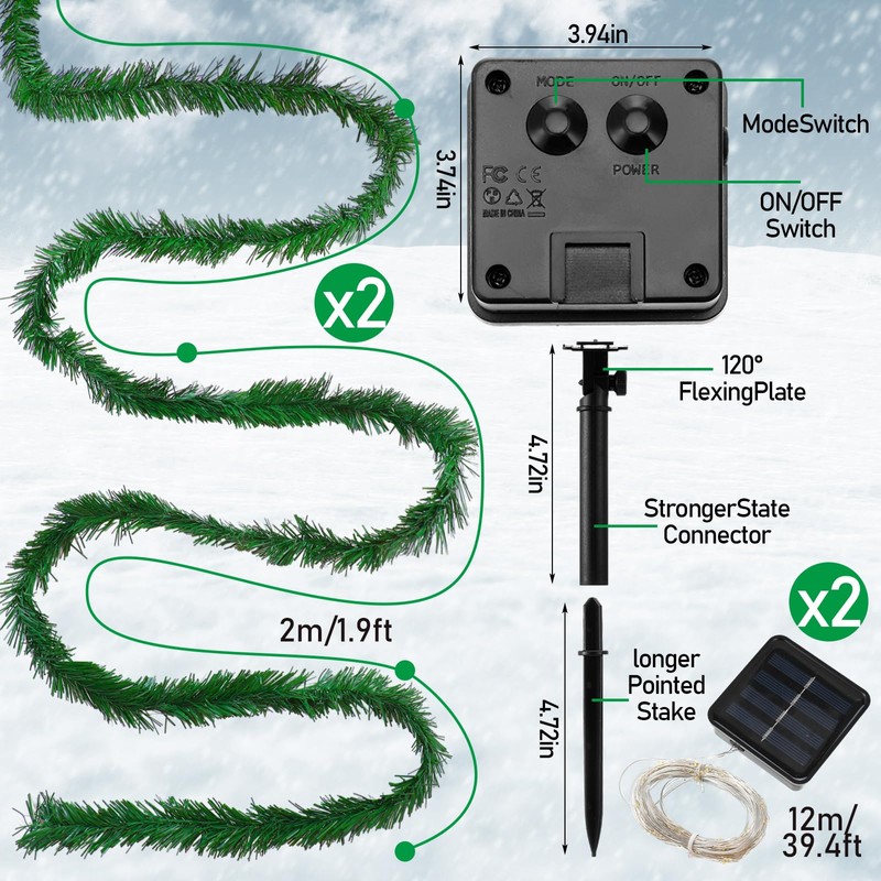 Suncalla 2 Pack Christmas Garland with 78 ft Solar Powered
