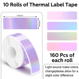 Gersoniel 1600 Pcs Label Tapes 12 x 40 mm Laminated Stickers Replacement Compatible with D30 Portable Thermal Label Paper Printer Tapes for Office 160 Pcs/Roll (Holographic Purple)