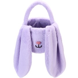 Sea Team Easter Bunny Basket for Egg Hunting, Easter Egg Bucket, Collector, Small Plush Shopping Bag with Rabbit Ears for Children, Easter Day Decoration, Party, Holidays, Lavender