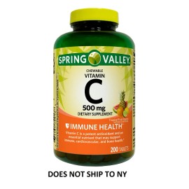 Spring Valley Vitamin C Chewable Tablets Dietary Supplement, 500 mg, 200 Count