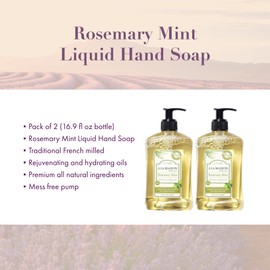 A LA MAISON Liquid Hand Soap, Rosemary Mint - Uses: Hand and Body - Triple French Milled, Essential Oils, Plant Based, Vegan, Cruelty-Free, Alcohol & Paraben Free (16.9 oz, 2 Pack)
