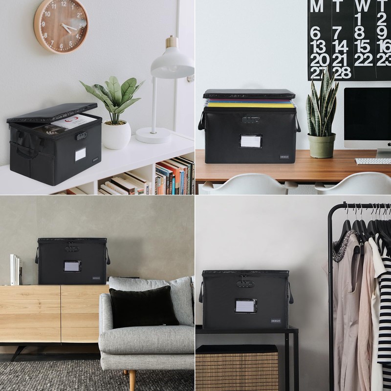 DEEGO Fireproof Document Box, Water-Resistant File Organizer Box with Lock