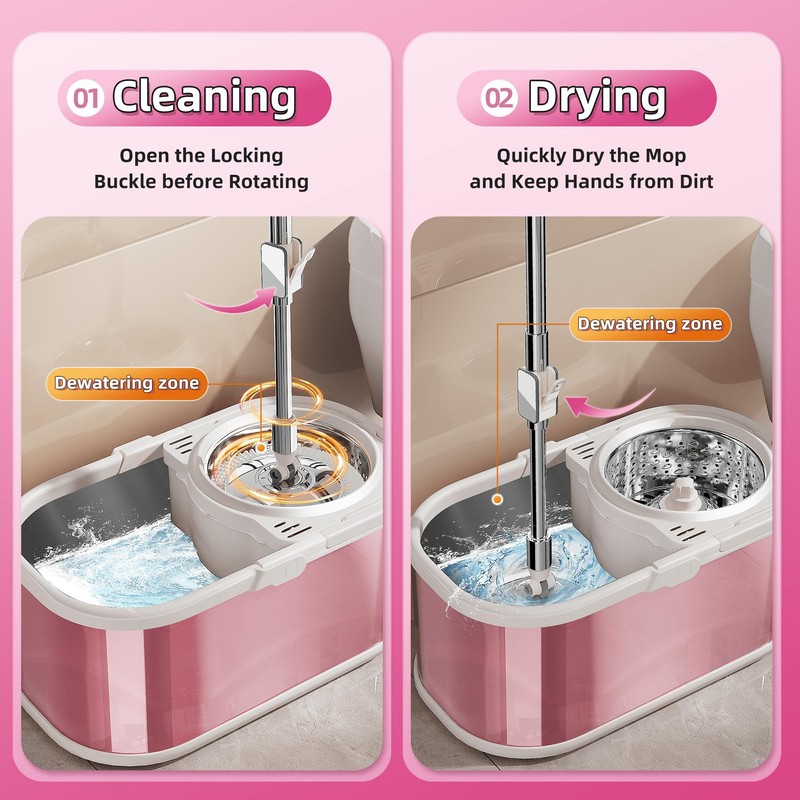SWIFTIRON Spin Mop and Bucket with Wringer Set for Home,360°