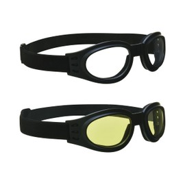 Bikershades Motorcycle Folding Goggles Men Women - Smoke, Clear or Yellow Lenses (Warp Speed - Clear x Yellow)