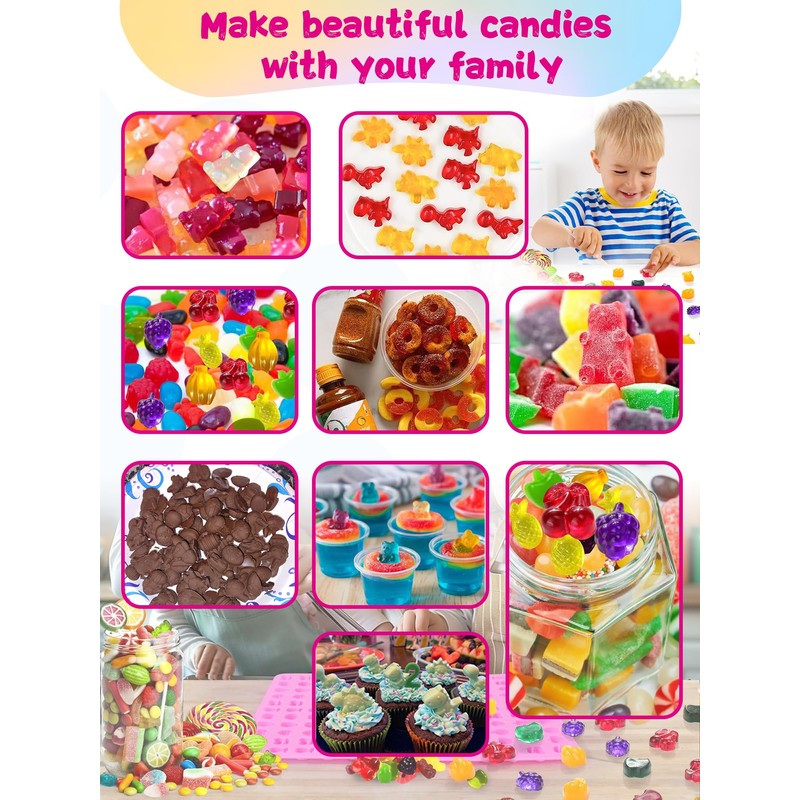 117 Pcs Gummy Bear Mold Silicone,with Candy Recipes、Droppers and Wrappers