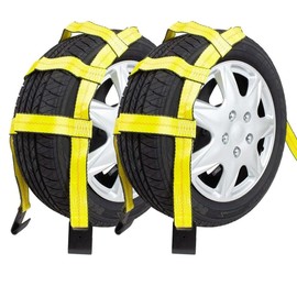 Mytee Products 2 Pack Tow Dolly Basket Straps with Flat Hook for 14"-19" Tires - 12,000 lbs Breaking Strength - Heavy Duty Wheel Net Auto Car Dolly Tie Down Straps for Universal Vehicle Towing