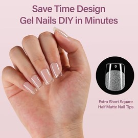 Misssix Kit de puntas de uñas de gel cuadradas extra cortas, 216 uñas postizas transparentes pregrabadas, pegamento de gel 9 en 1 para uñas postizas d