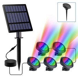 CREPOW Solar Pond Lights Outdoor, Landscape Spot Light Underwater Pond Light LED RGB Colored IP68 Waterproof Fountain Light for Garden Yard Lawn Pathway (5 Head Lamp)
