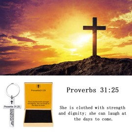 Ldurian Christian Keychain for Women, Cross Key Chain for Men Religious Scripture, Stainless Steel Faith Bible Verse Keychain, Proverbs 31:25, Stainless Steel, No Gemstone