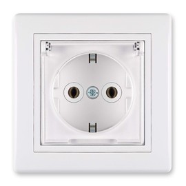 ALING-CONEL Protective Contact Socket with Transparent Cover 16 A/250 V~ Including Frame (Complete) White (RAL 9003)