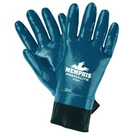 MCR Safety 9786M Predalite Nitrile Rubber Fully Coated Gloves with PVC Safety Cuffs, Smooth, Blue/White, Medium, 1-Pair