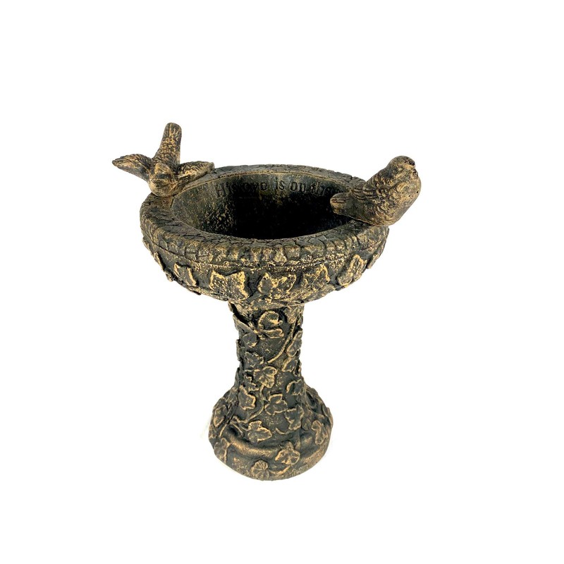 Solid Rock Stoneworks Eye on Sparrow Birdbath- 15in Tall- Autumn