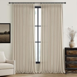 Pinch Pleated Warm Beige Sheer Curtains 102 Inches Long for Sliding Glass Doors 2 Panels Set, Burlywood Birch Flax Linen Light Filtering Window Drapes with Hooks for Kids Room 40"W x 102"L Inch Length