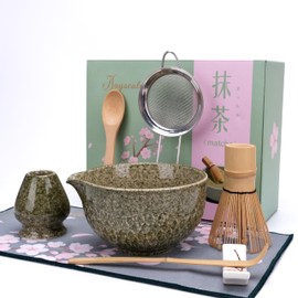 Joyscale Matcha Whisk Set, Matcha Set Whisk And Bowl, 8 Pcs Matcha Kit Set(Texture Design), 16 OZ, Japanese Matcha Tea Set, Matcha Making Kit Gifts for Tea Lovers(Mottled Green)