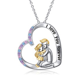 HOOHWE Father Daughter Necklace 925 Sterling Silver Heart Pendant Necklaces Dad Daughter Jewellery Gifts