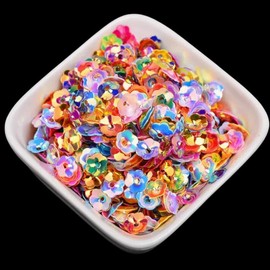 1200Pieces Iridescent Colorful Flower Sequins for Sewing Plastic Plum Blossom Beads 6MM Flower Disk Loose Sequins for Scrapbooking,Stage Decorations