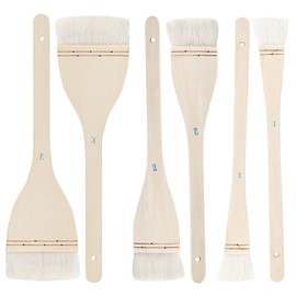ZEONHEI 6 PCS 3 Size Flat Hake Brushes, Soft Goat Hair Brush and Hake Paint Brush with Solid Wooden Handle for Watercolor Pottery Painting Arts