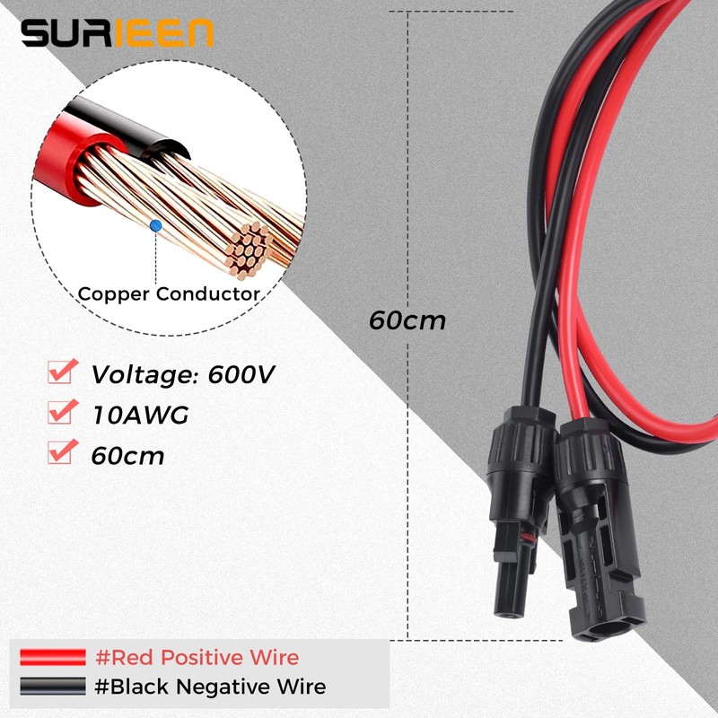 Surieen Anderson Solar Plug to 50A Connector Cable, 10AWG Plug