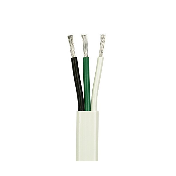14/3 AWG UL 1426 (The Real Thing) Triplex Flat Marine Wire - Tinned Copper Boat Cable - 60 Feet - White PVC Jacket