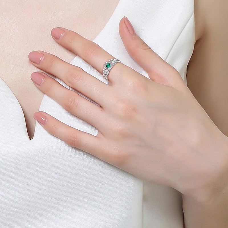 Claddagh Ring for Women Sterling Silver Green Irish Celtic Claddagh