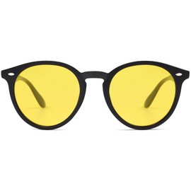 SOJOS Retro Round Polarized Sunglasses for Women Men Classic Vintage Sunnies SJ2069, Black/Night Vision Yellow